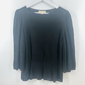 VTG 80/90's VIVANTI Women's Black Open Weave Knit Sweater Knitted Pullover  AB24